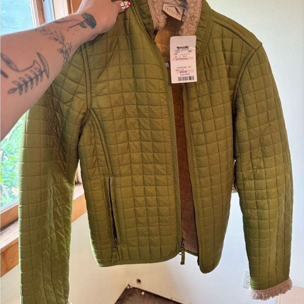 Women's Quilted Green Puffer Jacket
